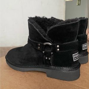 Portland Boot Company Alberta Buckle Short Moto Suede Wool Women’s Black Boots 8